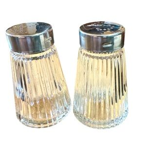 UWO Salt and Pepper Shakers Clear Glass West Germany Silver Tone Top Ribbed  VTG